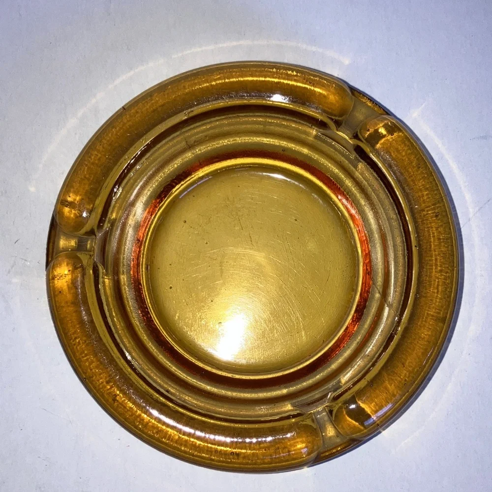 2 Vintage Amber Glass Stacking Ashtrays‎ 4”